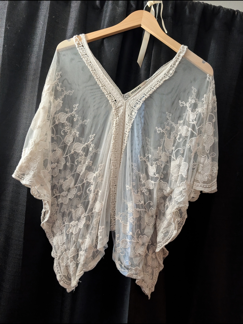 Sheer Lace Floral Kimono Cover-Up in Ivory
